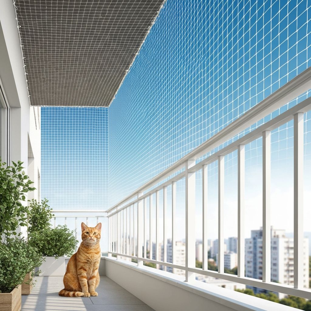 Kot na zabezpieczonym balkonie w Warszawie